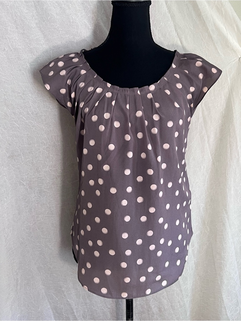 LC Lauren Conrad grey short sleeve top with cream polka dots